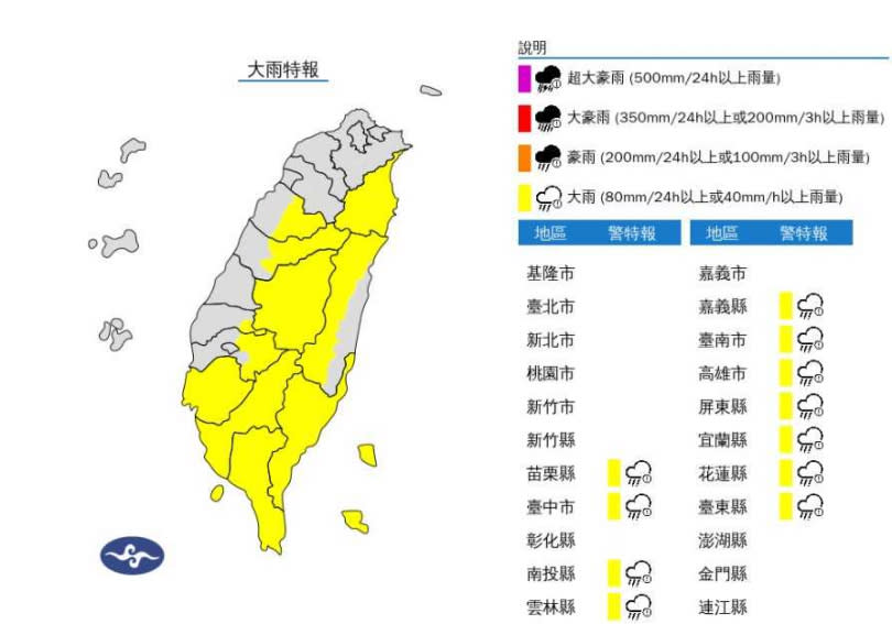 大雨特報。（圖／氣象署）