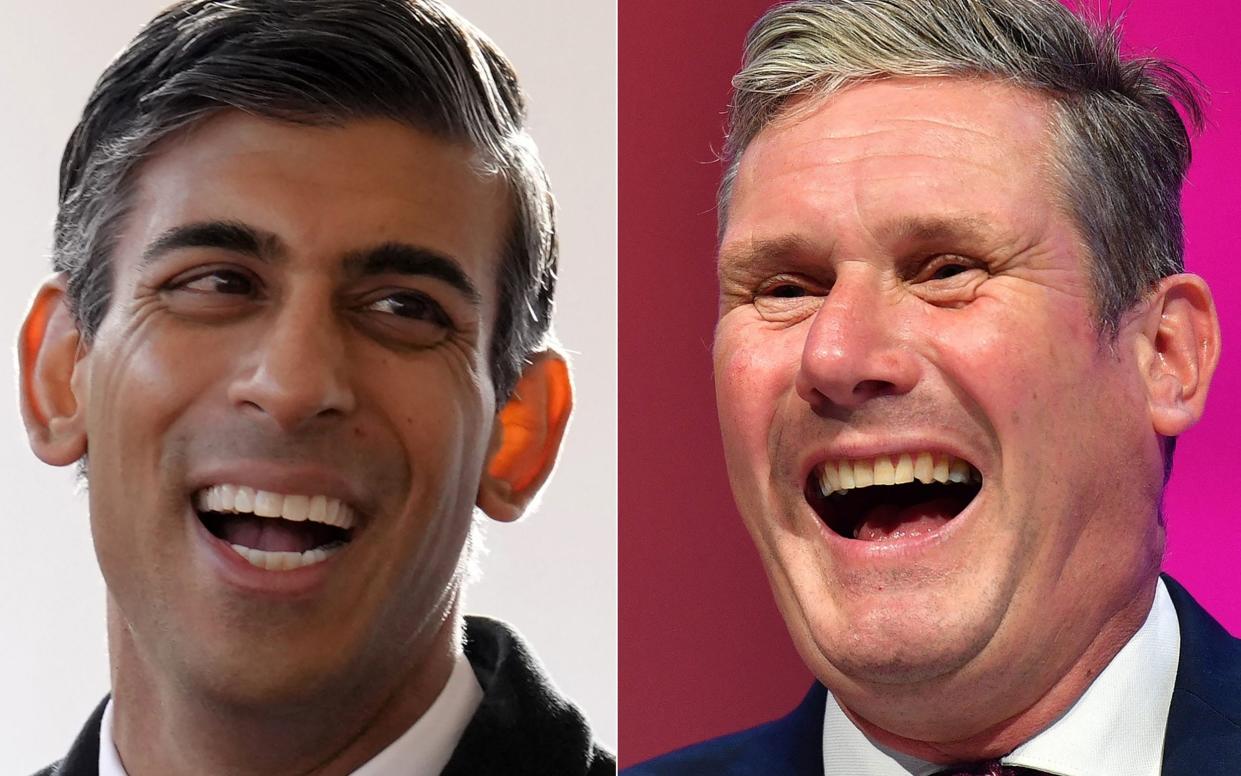 No joke: Rishi Sunak and Sir Keir Starmer laughing