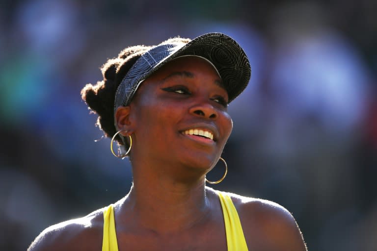 Venus Williams of the US celebrates after her BNP Paribas Open third round straight-sets victory over Lucie Safarova of the Czech Republic, at Indian Wells Tennis Garden in California, on March 13, 2017