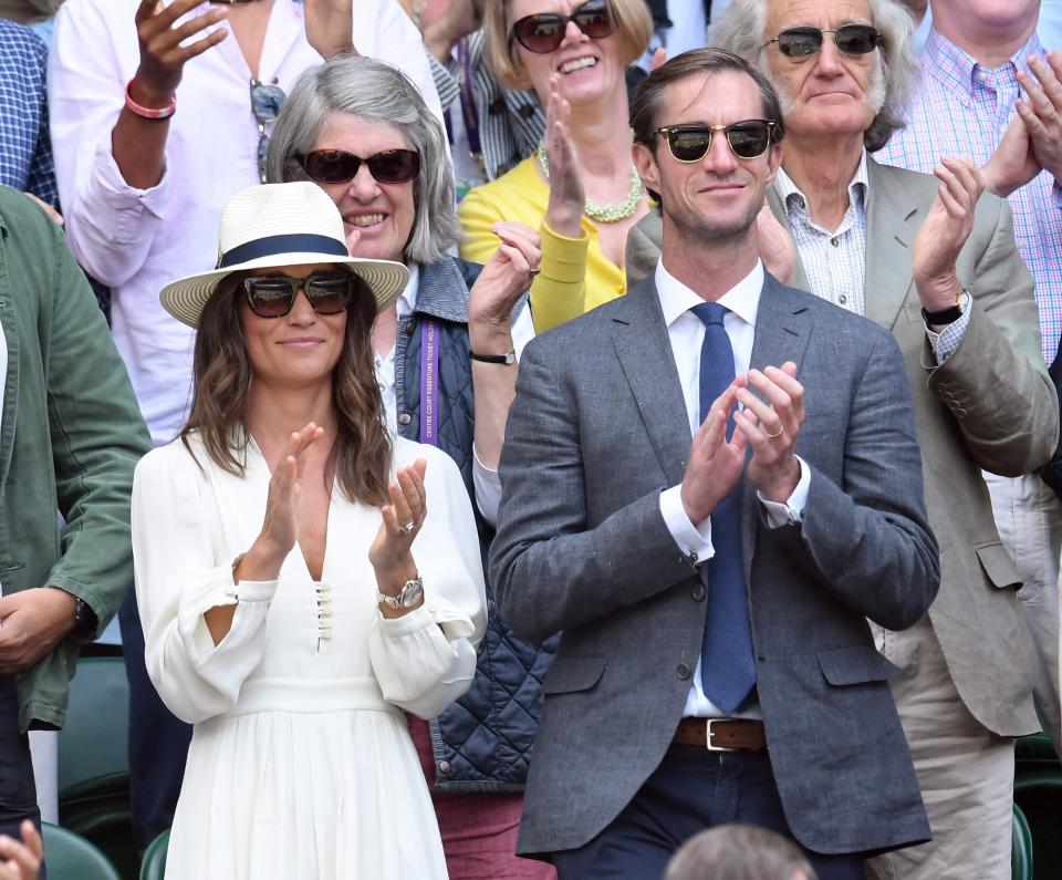 Pippa Middleton and James Matthews attend day eleven of the Wimbledon Tennis Championships at the All England Lawn Tennis and Croquet Club on July 14, 2017 in London, United Kingdom