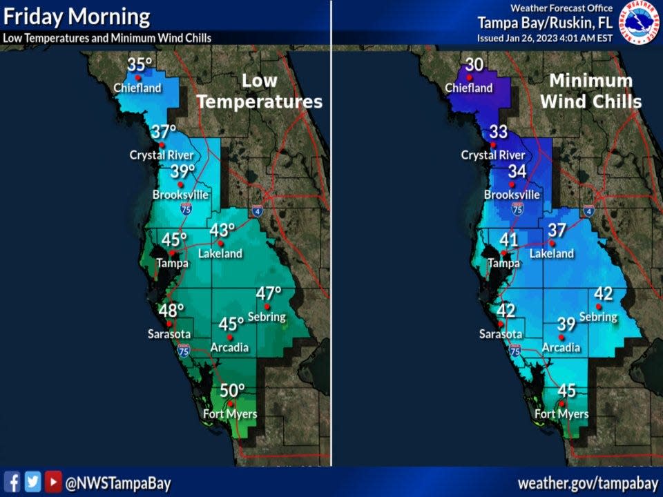 Temperatures are falling as a cold front moves south Jan. 26,2023.