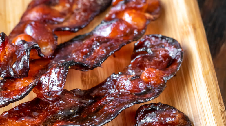 Glazed bacon on board