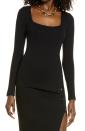 <p>Step out in style for the next date night in this slinky <span>Open Edit Rib Scoop Neck Sweater</span> ($35, originally $59). The side slit and button-front detail make it refined, while the square neck and fitted boduce dial up the sex appeal.</p>