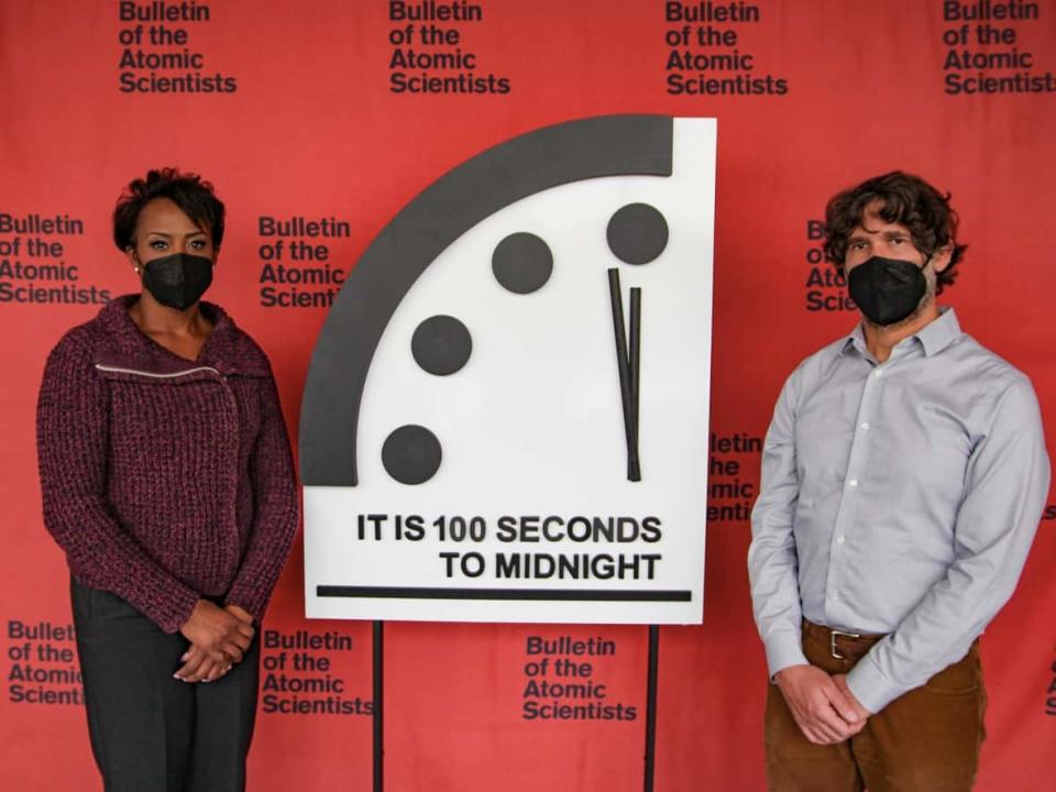 The Bulletin of the Atomic Scientists revealed the annual Doomsday Clock on Thursday, leaving the hands at 100 seconds to midnight. (Bulletin of the Atomic Scientists - image credit)