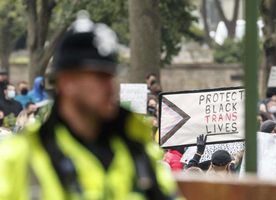 A policeman stands at the edge of an anti-racism protest in Queens Gardens, Hull, following a raft of Black Lives Matter protests that took place across the UK over the weekend. The protests were sparked by the death of George Floyd, who was killed on May 25 while in police custody in the US city of Minneapolis.