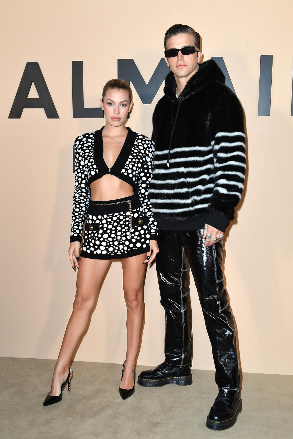 PARIS, FRANCE - JANUARY 17: Jessica Goicoechea and River Viiperi attend the Balmain Menswear Fall/Winter 2020-2021 show as part of Paris Fashion Week on January 17, 2020 in Paris, France. (Photo by Jacopo Raule/Getty Images)