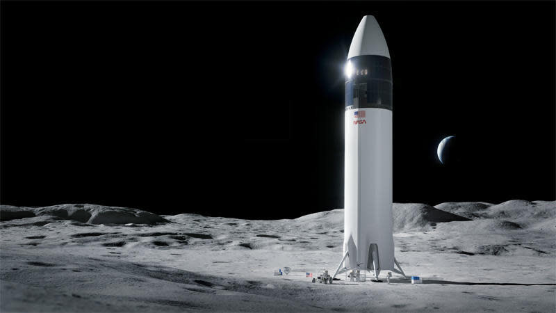 An artist's impression of SpaceX's proposed lunar lander, a variant of the company's Starship prototypes currently being developed for use in a new heavy lift rocket system.  / Credit: SpaceX