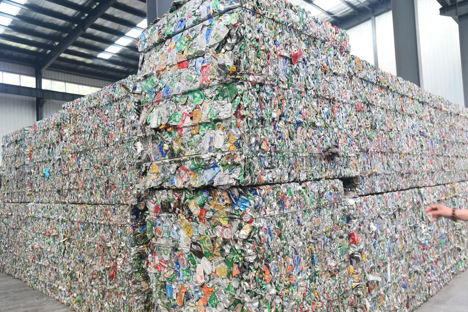 SHENYANG, CHINA - JULY 09: Classified garbage is packaged at a refuse processing plant on July 9, 2019 in Shenyang, Liaoning Province of China. 112 communities and public organizations have used garbage sorting bins in Shenyang. The garbage sorting bins in Shenyang can automatically sort trash into different categories and then give points to residents according to the type and weight of garbage inserted. Residents can redeem the points for rewards. (Photo by Visual China Group via Getty Images/Visual China Group via Getty Images)