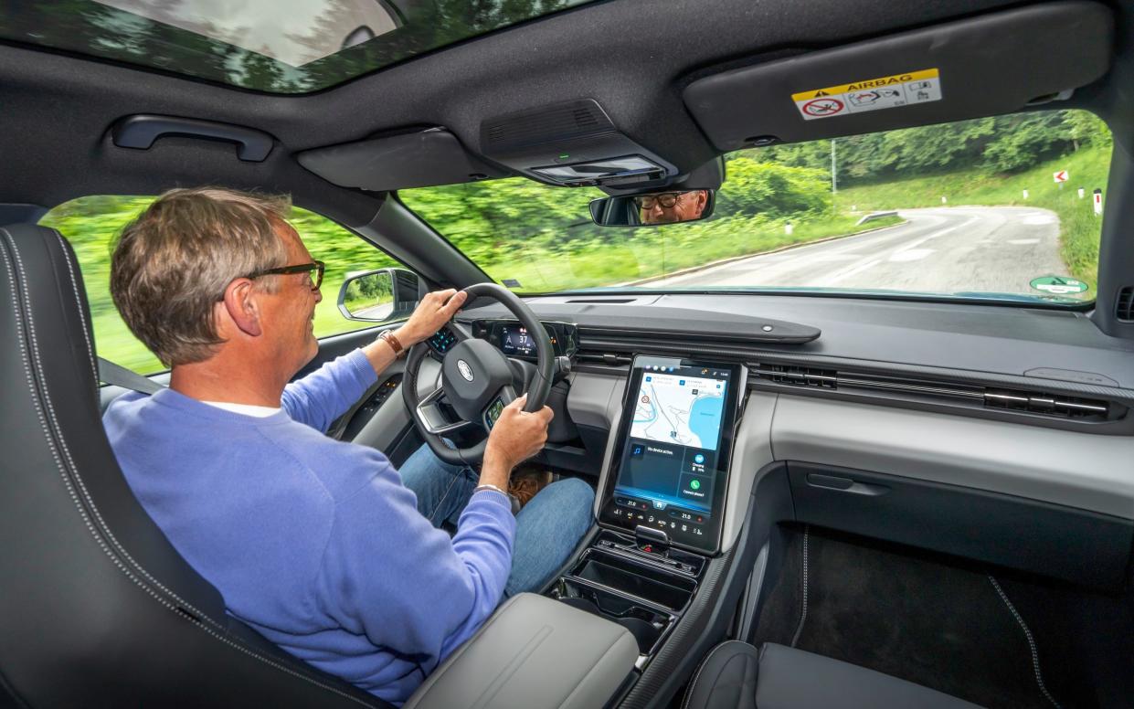 Interior cockpit of Ford Explorer being driven along country road