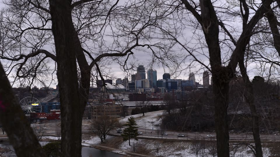 The Kansas City skyline from Penn Valley Park after Super Bowl victory rally ended with a deadly shooting. - Emmalee Reed/CNN