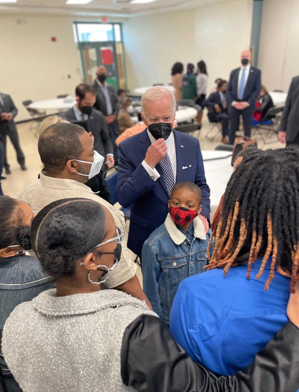 President Joe Biden meets with the family of Celestine Chaney in Buffalo, N.Y. on May 17. Chaney was one of the 10 people killed in the Tops supermarket shooting on May 14, 2022.<span class="copyright">Courtesy Phillip Bell</span>