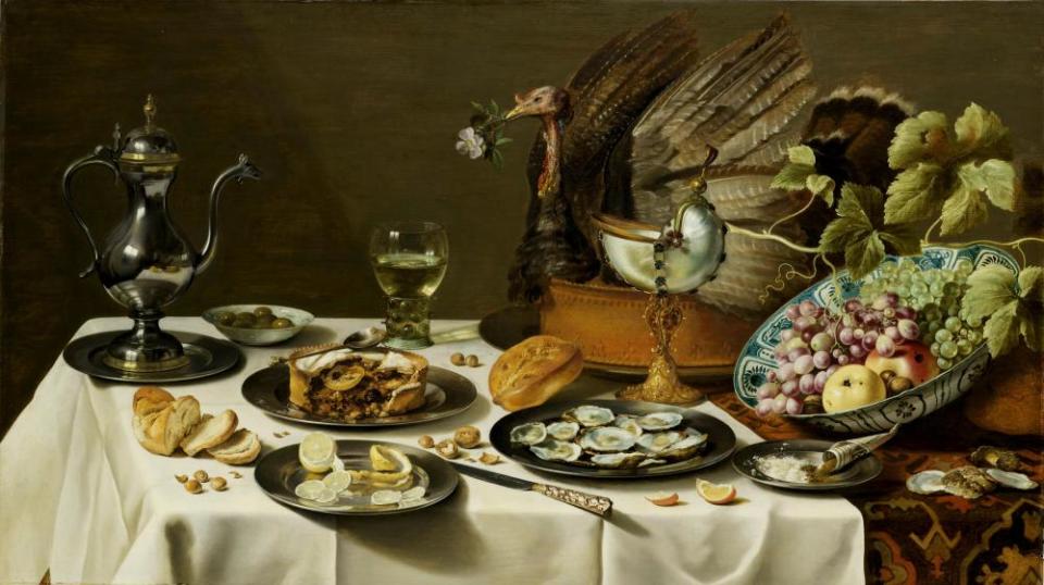 Still Life with a Turkey Pie, by Pieter Claesz, 1627.