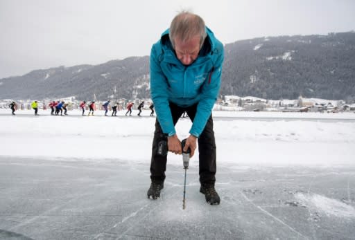 "Ice Master" Norbert Jank prepares the ice on the Weissensee lake for the two-week skating competition