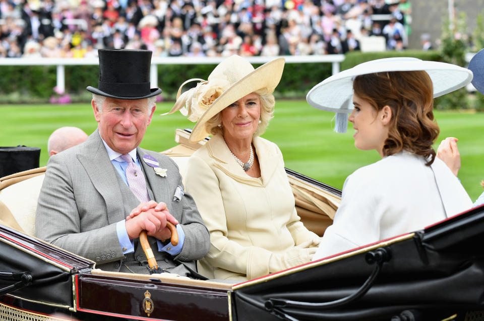 Prince Charles, Camilla and Princess Eugenie at Ascot this year (Getty)