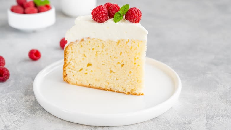 Tres leches cake with raspberries