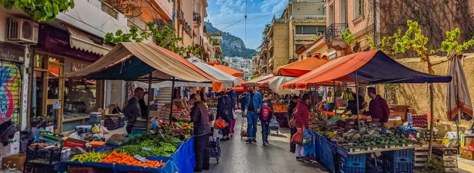 A picture of Kallidromiou Farmers’ Market in Athens, Greece.