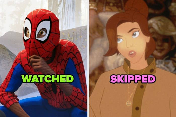 "Spider-Man Into the Spider-Verse" with the word "Watched" and "Anastasia" with the word "Skipped"