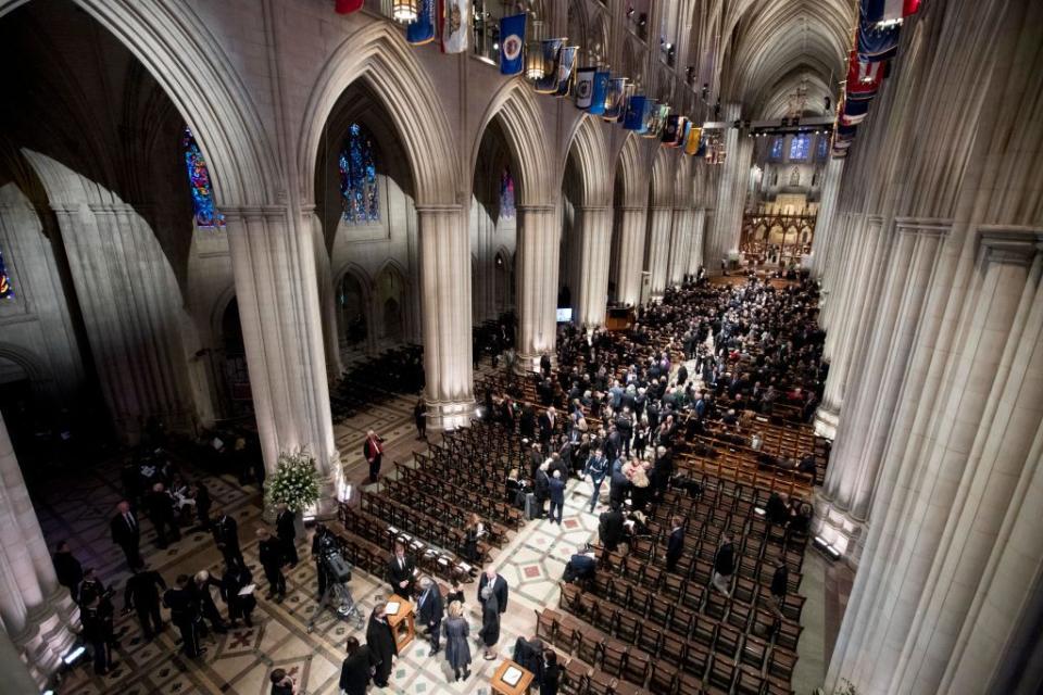 20) Mourners gather at the National Cathedral before the funeral service on Wednesday morning.