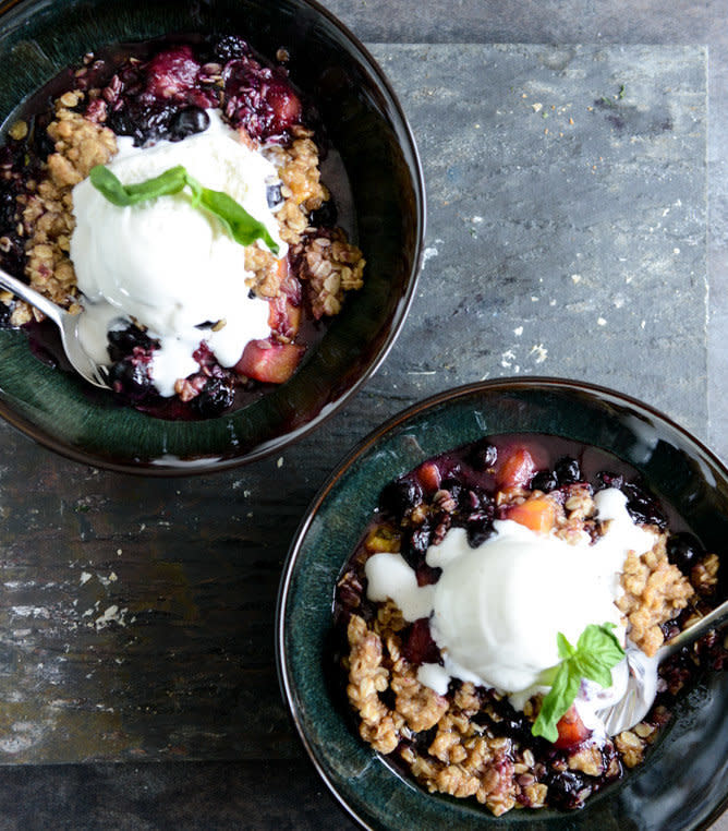 <strong>Get the <a href="http://www.howsweeteats.com/2013/06/fresh-peach-blueberry-basil-crisp/" target="_blank" rel="noopener noreferrer">peach, blueberry and basil crisp recipe</a> from How Sweet Eats.</strong>