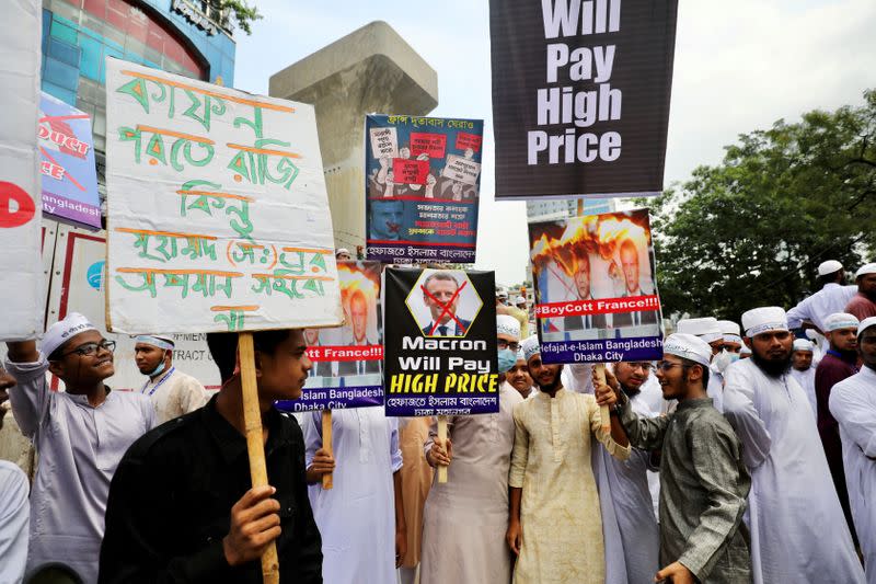 FILE PHOTO: Muslims take part in a protest in Dhaka