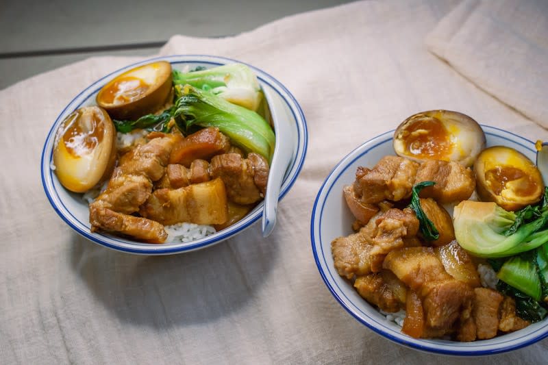 Final product of our simple-stay home recipe: Braised Pork Belly Rice