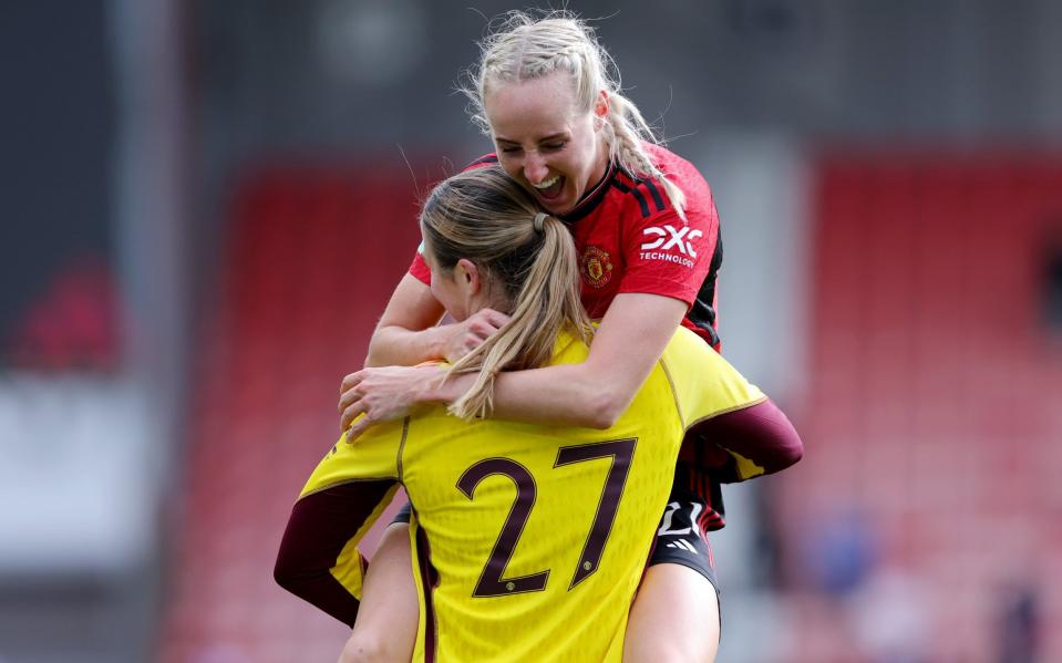 Millie Turner and Mary Earps after Manchester United Woemn's FA Cup semi-final win over Chelsea