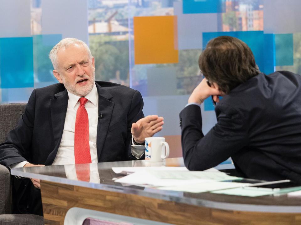 Corbyn and Robert Peston on the 'Peston On Sunday' TV show (Rex)