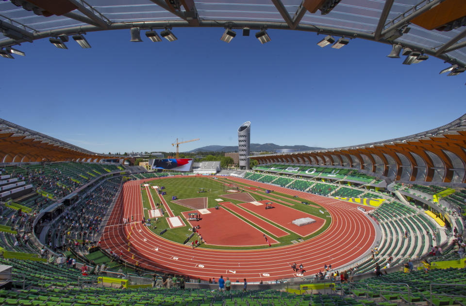 El estadio Hayward Field, en el campus de la Universidad de Oregón, recibirá el Campeonato Mundial de Atletismo, en Eugene, en julio de 2022. (Chris Pietsch/The New York Times)
