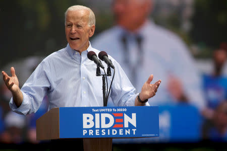 FILE PHOTO: Democratic 2020 U.S. presidential candidate and former Vice President Joe Biden speaks during a campaign stop in Philadelphia, Pennsylvania, U.S., May 18, 2019. REUTERS/Mark Makela/File Photo