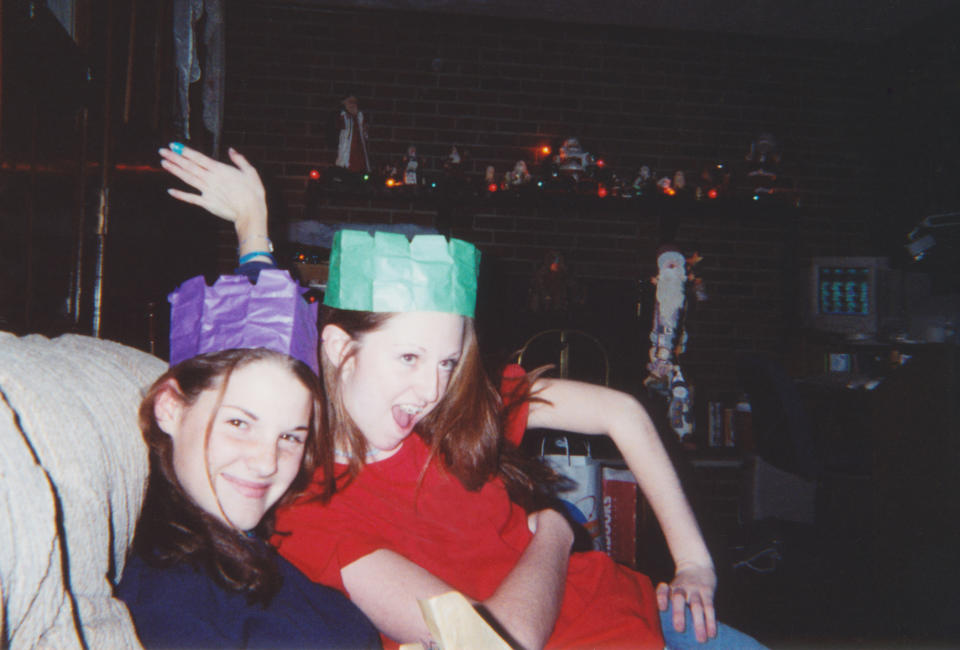 Two young girls acting goofy