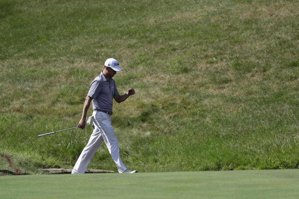 Justin Thomas walks to the 14th green during the second round of the Memorial golf tournament, Friday, July 17, 2020, in Dublin, Ohio. (AP Photo/Darron Cummings)