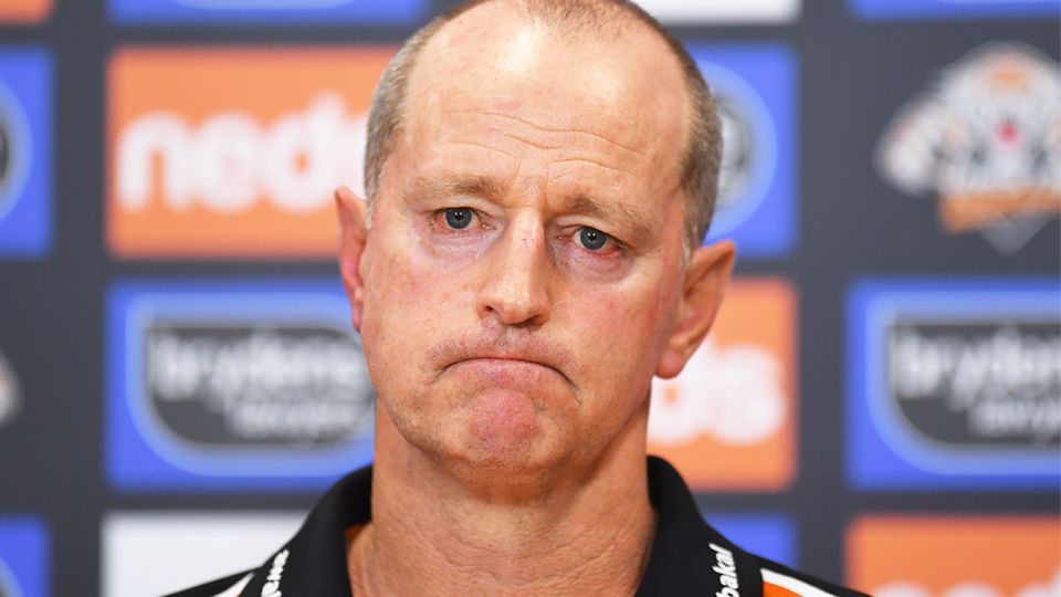 Wests Tigers coach Michael Maguire (pictured) at a press conference.