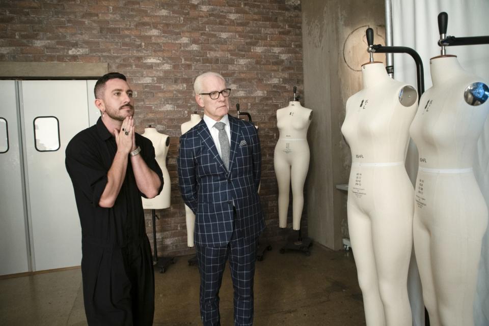 "Making the Cut" winner Jonny Cota, left, with host Tim Gunn in the season finale.