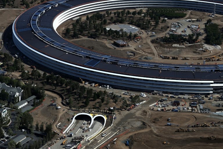 An aerial view of the Apple's new headquarters in Cupertino, California, seen on April 28, 2017