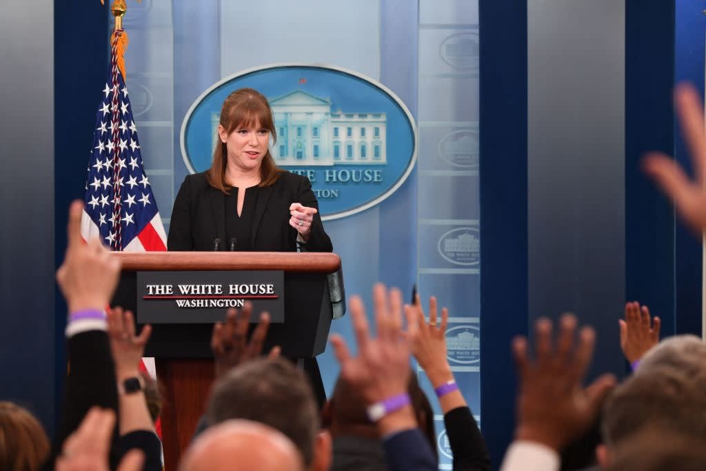 White House communications director Kate Bedingfield makes her daily press briefing debut (AFP via Getty Images)