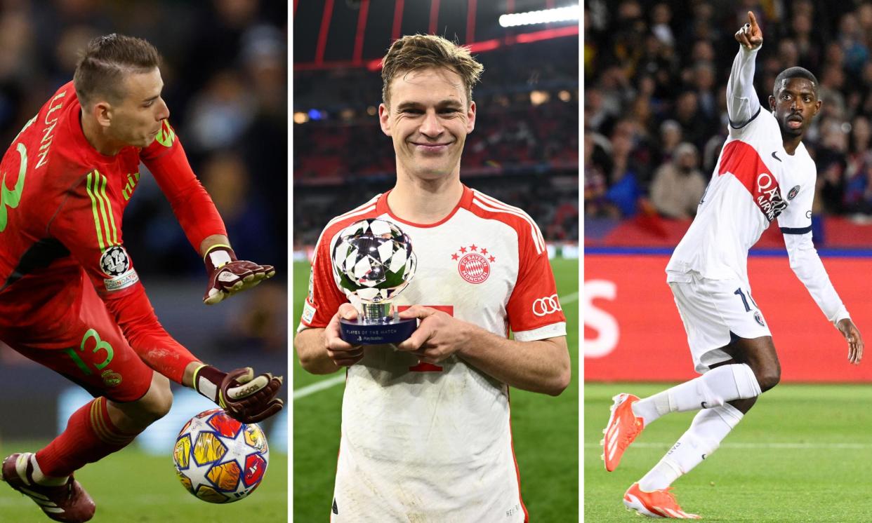 <span>Joshua Kimmich’s header against Arsenal helped break the record for the most goals (31) in a single round of Champions League quarter-finals.</span><span>Composite: Real Madrid/Getty Images; Uefa/Getty Images; AFP/Getty Images</span>