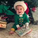 <p>The swimmer’s precious baby boy, Boomer, was also looking pretty happy (and cute) on Christmas Day: “Santa came this morning!!!!! Merry Christmas everyone!!” (Photo: <a rel="nofollow noopener" href="https://www.instagram.com/p/BOczLtsDhwU/" target="_blank" data-ylk="slk:Instagram;elm:context_link;itc:0" class="link ">Instagram</a>) </p>