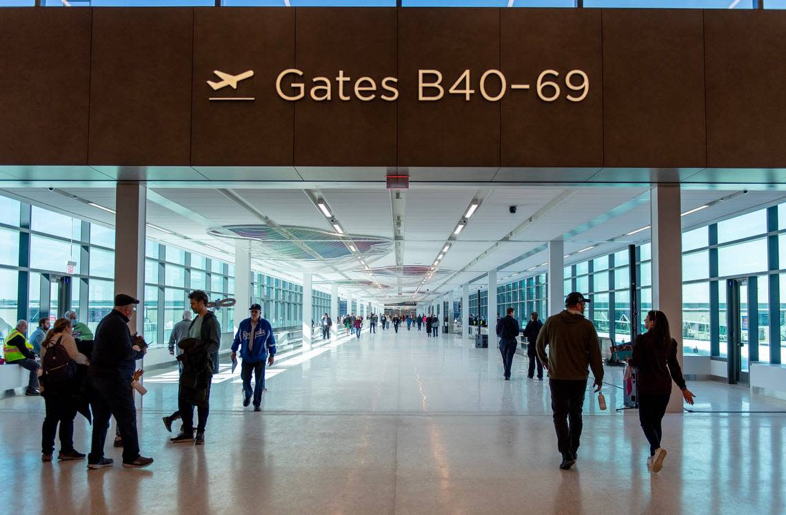 A 635-foot long hallway connects concourses A and B together at the new Kansas City International Airport terminal on Saturday, Feb. 18, 2023, in Kansas City.