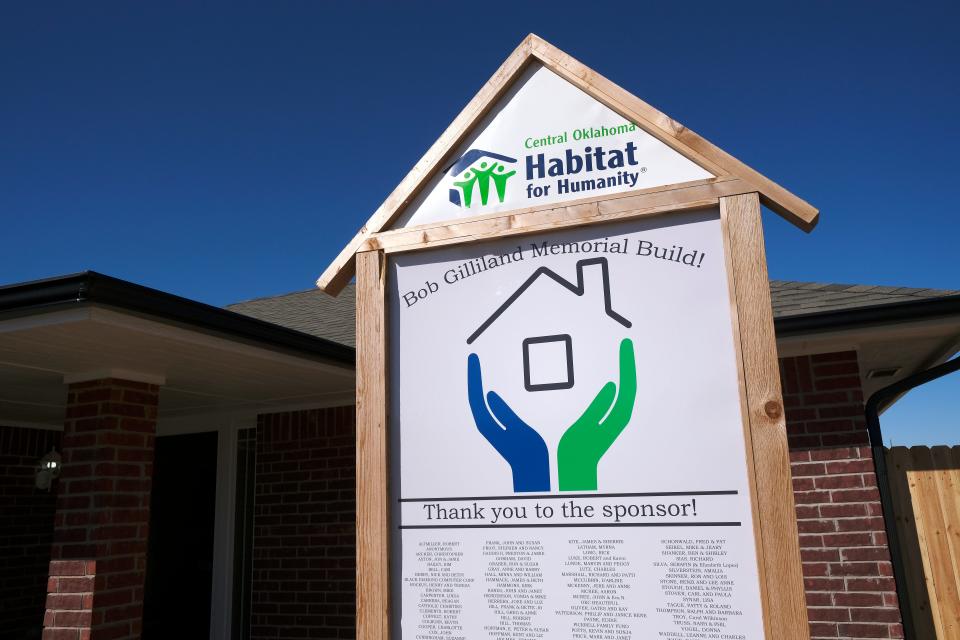 The last house in Central Oklahoma Habitat for Humanity's Stephen Florentz Legacy Estates addition,  dedicated in memory of Robert "Bob" Gilliland, Chairman and CEO Ann Felton Gilliland 's late husband.