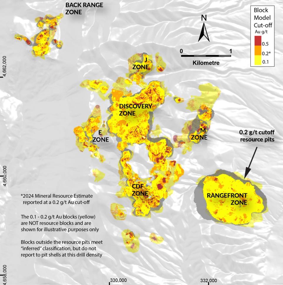 MAP OF THE BLACK PINE MINERAL RESOURCE BLOCK MODEL