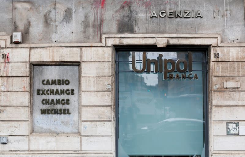 FILE PHOTO: The logo of Unipol bank is seen in Rome