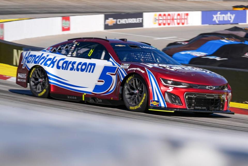 Apr 6, 2024; Martinsville, Virginia, USA; NASCAR Cup Series driver Kyle Larson (5) during practice at Martinsville Speedway. Jim Dedmon/USA TODAY Sports