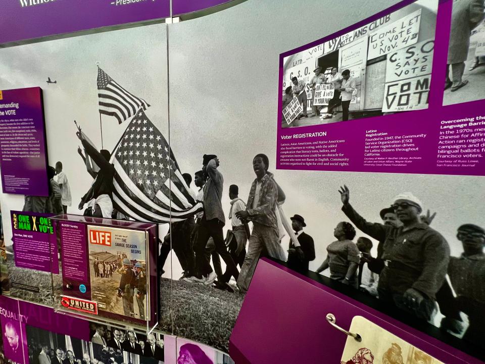 One of many panels featured in the Voices and Votes: Democracy in America exhibit, which is based on a larger exhibit at the Smithsonian National Museum.