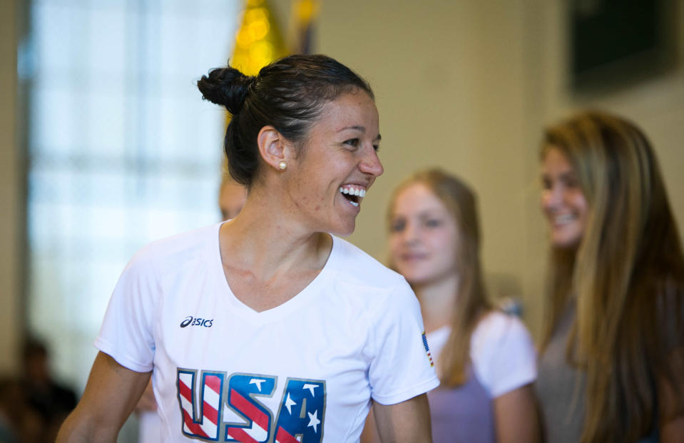 Caitlin Van Sickle, a 2008 graduate of Tower Hill, who competed at the Rio Olympics with the U.S. Field Hockey Team, visits Tower Hill School to speak at an all-school assembly for students in 2016.