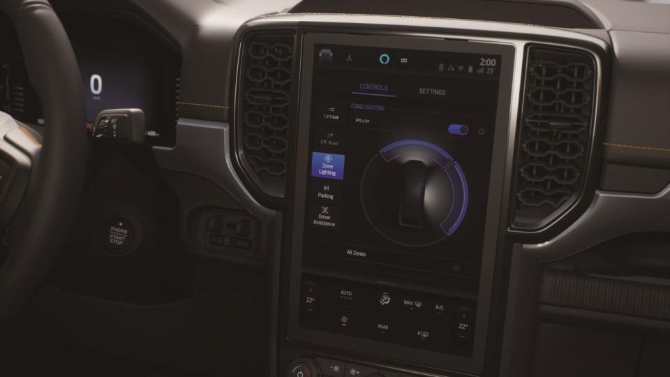 Wildtrak與Raptor車型配備有Zone Lighting區域照明系統，可透過中央觸控螢幕，啟閉單一區域或全車燈光，輔助夜間行動。