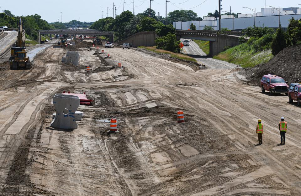 Construction seen from the Martin Luther King Jr. overpass on I-496 Monday, June 13, 2022.