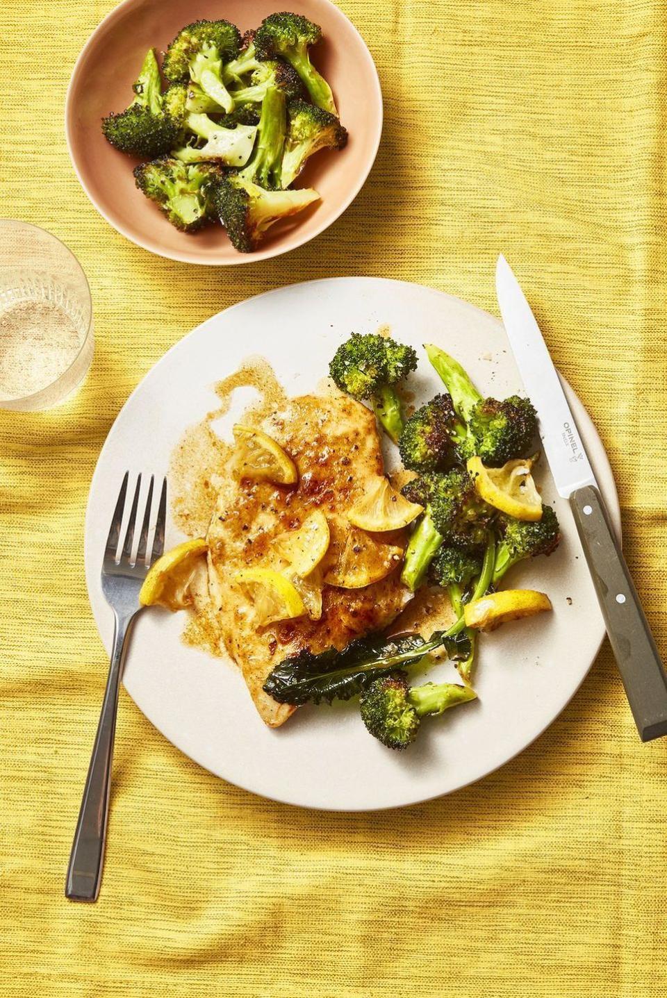 Pan-Fried Chicken With Lemony Roasted Broccoli