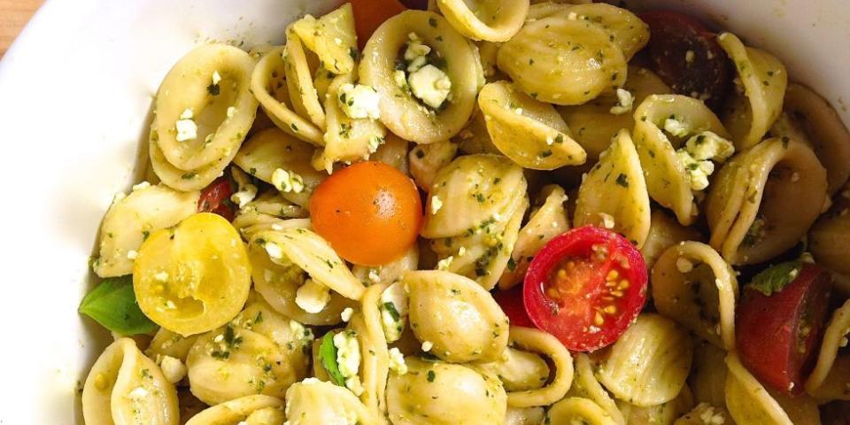 Pesto, Feta, and Cherry Tomato Pasta Salad