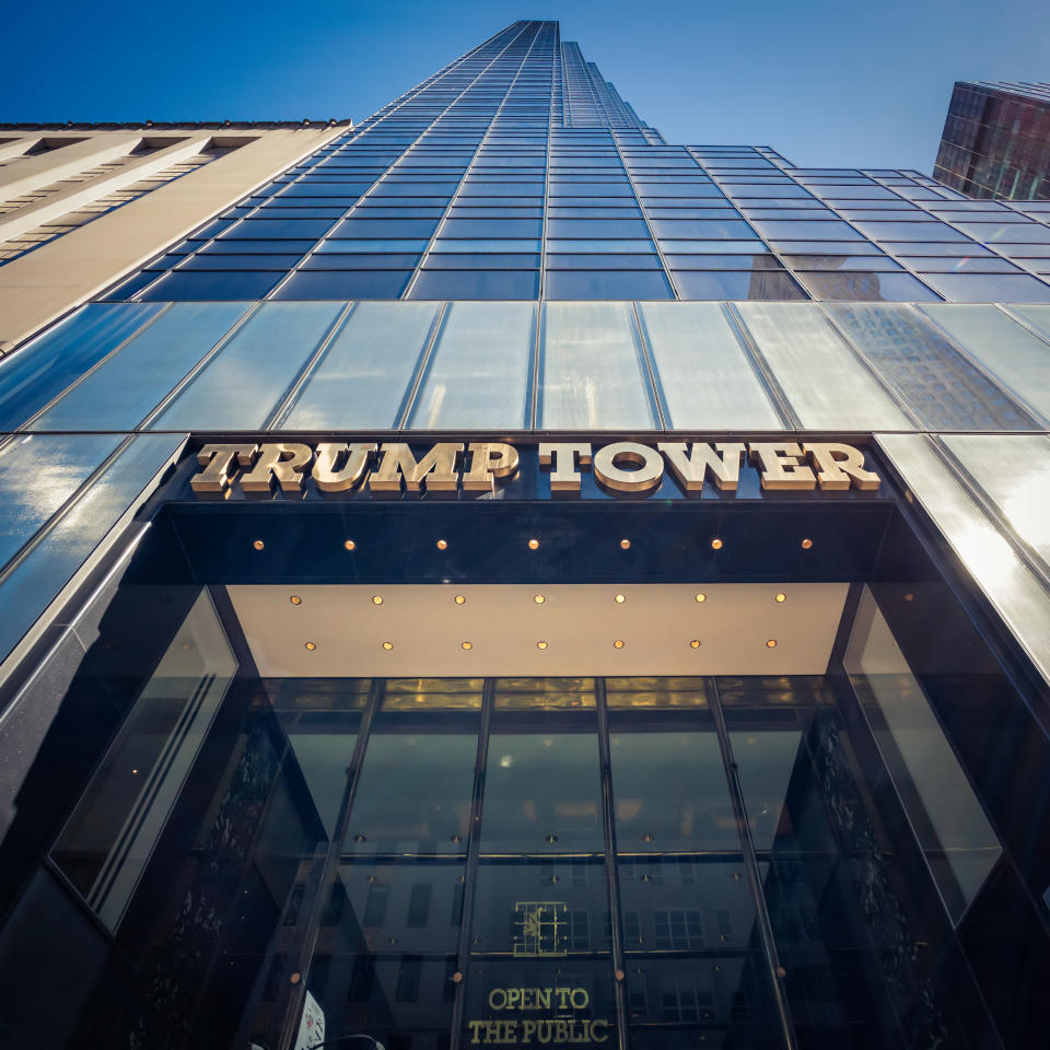 New York City, USA - A view of the Trump Tower on Fifth Avenue in Manhattan, from above the building's main entrance.