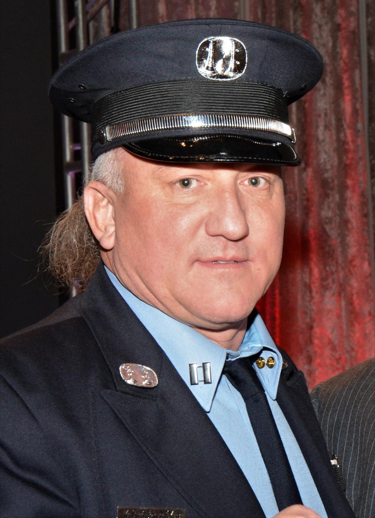Mike Nevin, former president of the Detroit Fire Fighters Association, a union of the city's firefighters, poses in his dress uniform in about 2015.